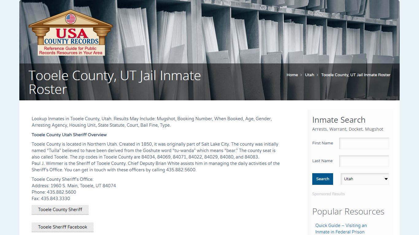 Tooele County, UT Jail Inmate Roster | Name Search